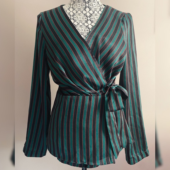 Striped Zara Satin Wrap Top - Picture 1 of 2
